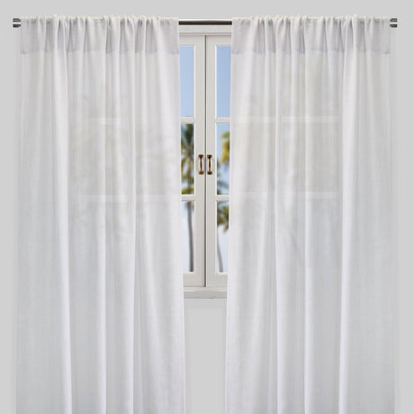 Shira Curtain Panels Solid Linen Blend Fabric - Solid Linen Look, White, Ivory, Flax, 54X84, 54X96, Rod Pocket (2 Panels)