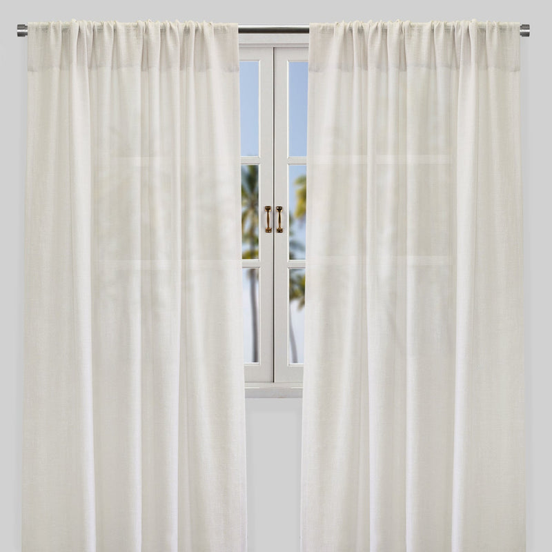 Shira Curtain Panels Solid Linen Blend Fabric - Solid Linen Look, White, Ivory, Flax, 54X84, 54X96, Rod Pocket (2 Panels)