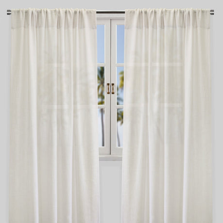 Shira Curtain Panels Solid Linen Blend Fabric - Solid Linen Look, White, Ivory, Flax, 54X84, 54X96, Rod Pocket (2 Panels)