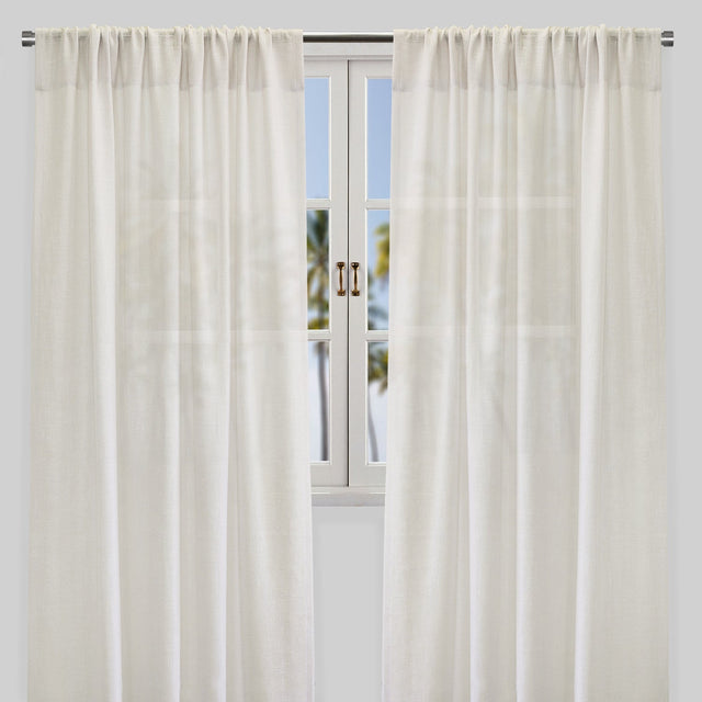 Shira Curtain Panels Solid Linen Blend Fabric - Solid Linen Look, White, Ivory, Flax, 54X84, 54X96, Rod Pocket (2 Panels)