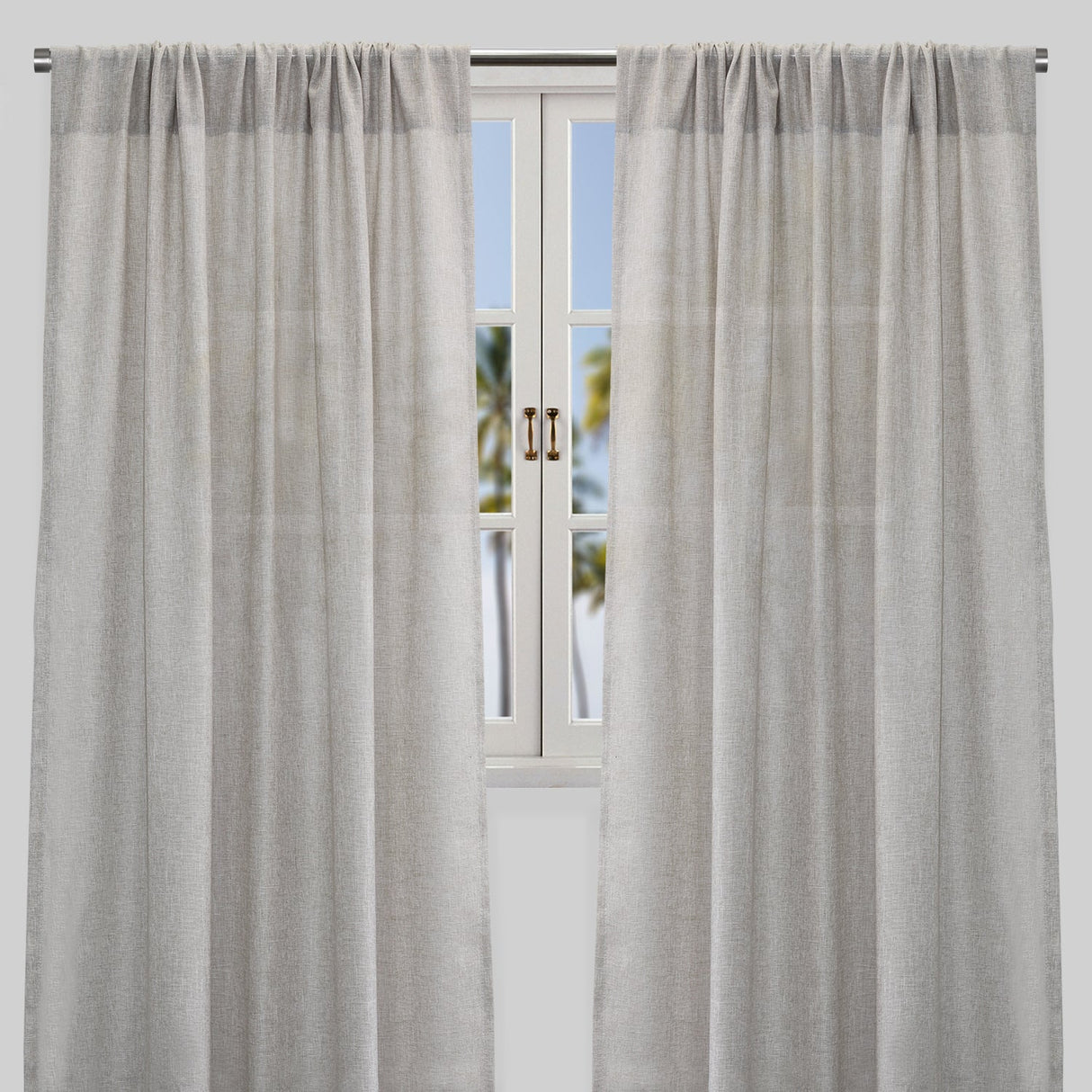 Shira Curtain Panels Solid Linen Blend Fabric - Solid Linen Look, White, Ivory, Flax, 54X84, 54X96, Rod Pocket (2 Panels)