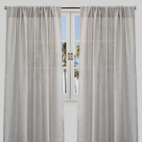 Shira Curtain Panels Solid Linen Blend Fabric - Solid Linen Look, White, Ivory, Flax, 54X84, 54X96, Rod Pocket (2 Panels)