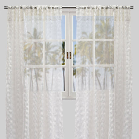 Stormy Curtain Panels Polyester Fabric - White Geometric Net Like Sheer, 54" X 96" (1 Pair)