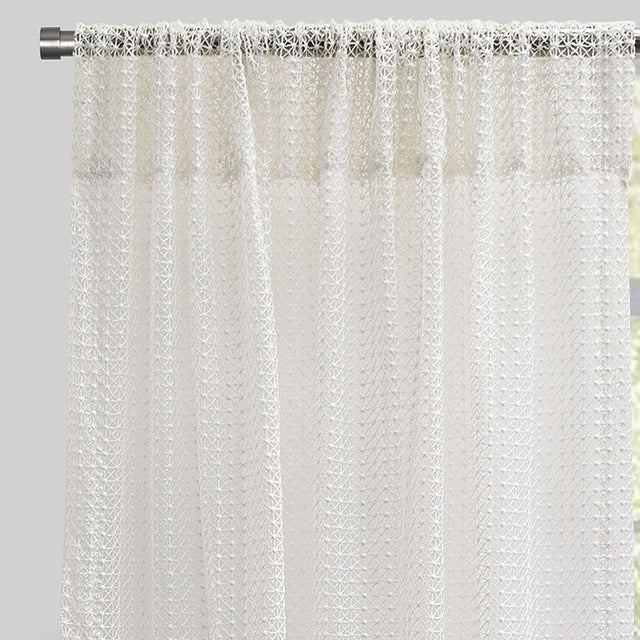 Stormy Curtain Panels Polyester Fabric - White Geometric Net Like Sheer, 54" X 96" (1 Pair)