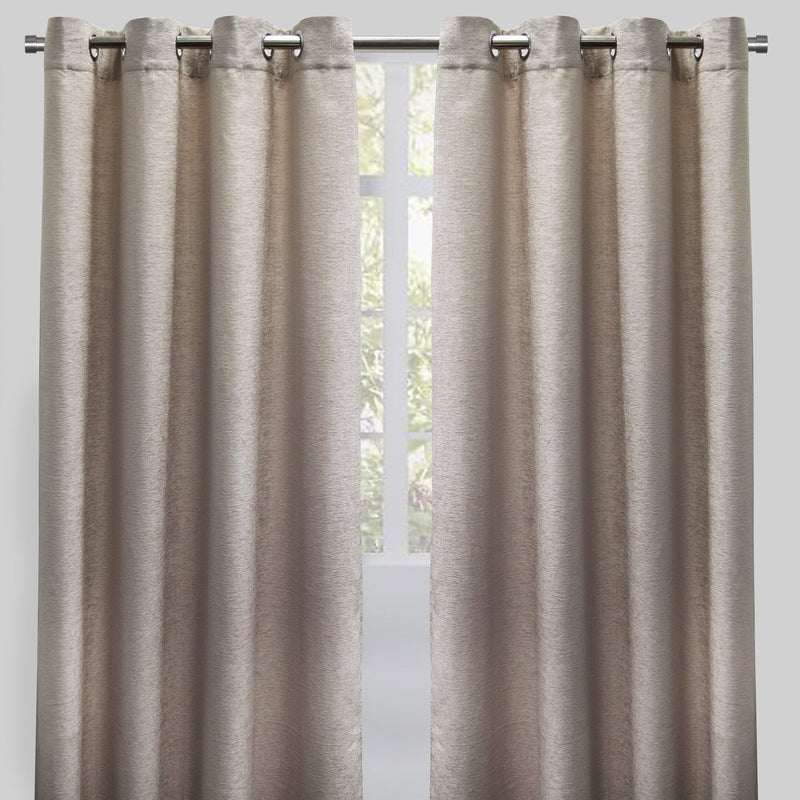 Throne Solid Textured Chenille Fabric - Beige, Silver, Spa, Room Darkening, Grommet, 54X84, 54X96 (2 Panels)