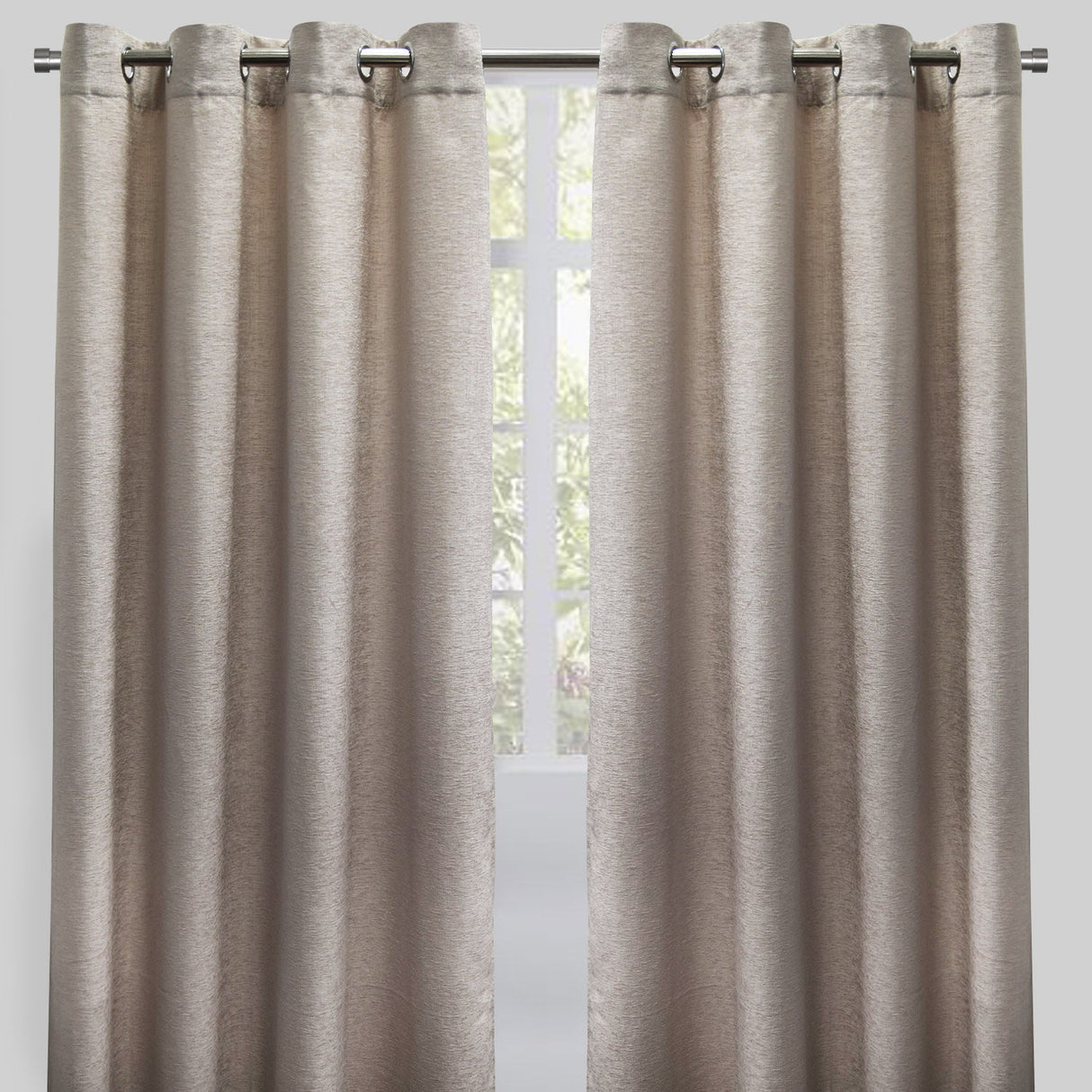 Throne Solid Textured Chenille Fabric - Beige, Silver, Spa, Room Darkening, Grommet, 54X84, 54X96 (2 Panels)