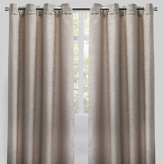 Throne Solid Textured Chenille Fabric - Beige, Silver, Spa, Room Darkening, Grommet, 54X84, 54X96 (2 Panels)