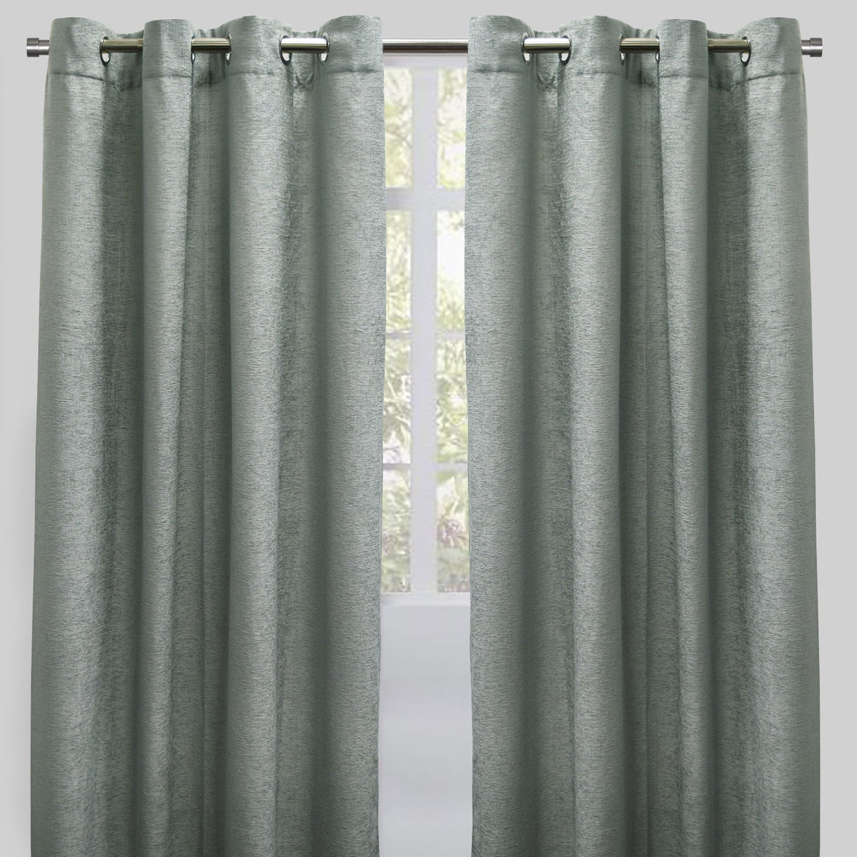 Throne Solid Textured Chenille Fabric - Beige, Silver, Spa, Room Darkening, Grommet, 54X84, 54X96 (2 Panels)