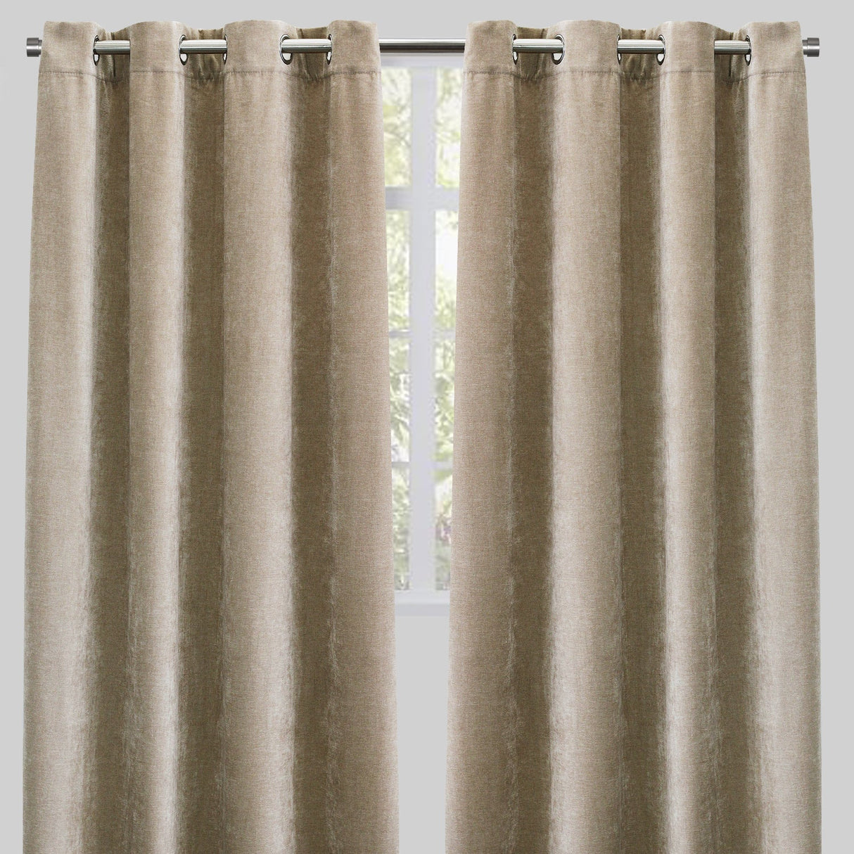 Vargas Curtain Panels Chenille Fabric - Solid, Beige, 54" X 96", Grommet (1 Pair)