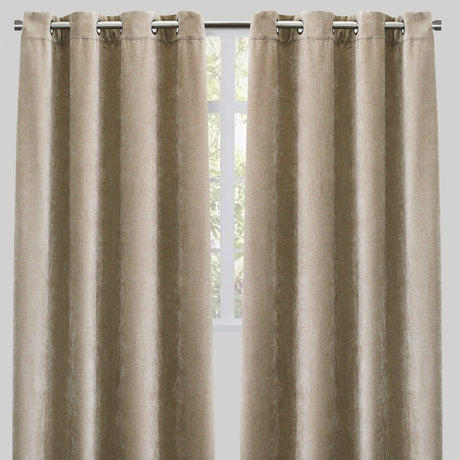 Vargas Curtain Panels Chenille Fabric - Solid, Beige, 54" X 96", Grommet (1 Pair)