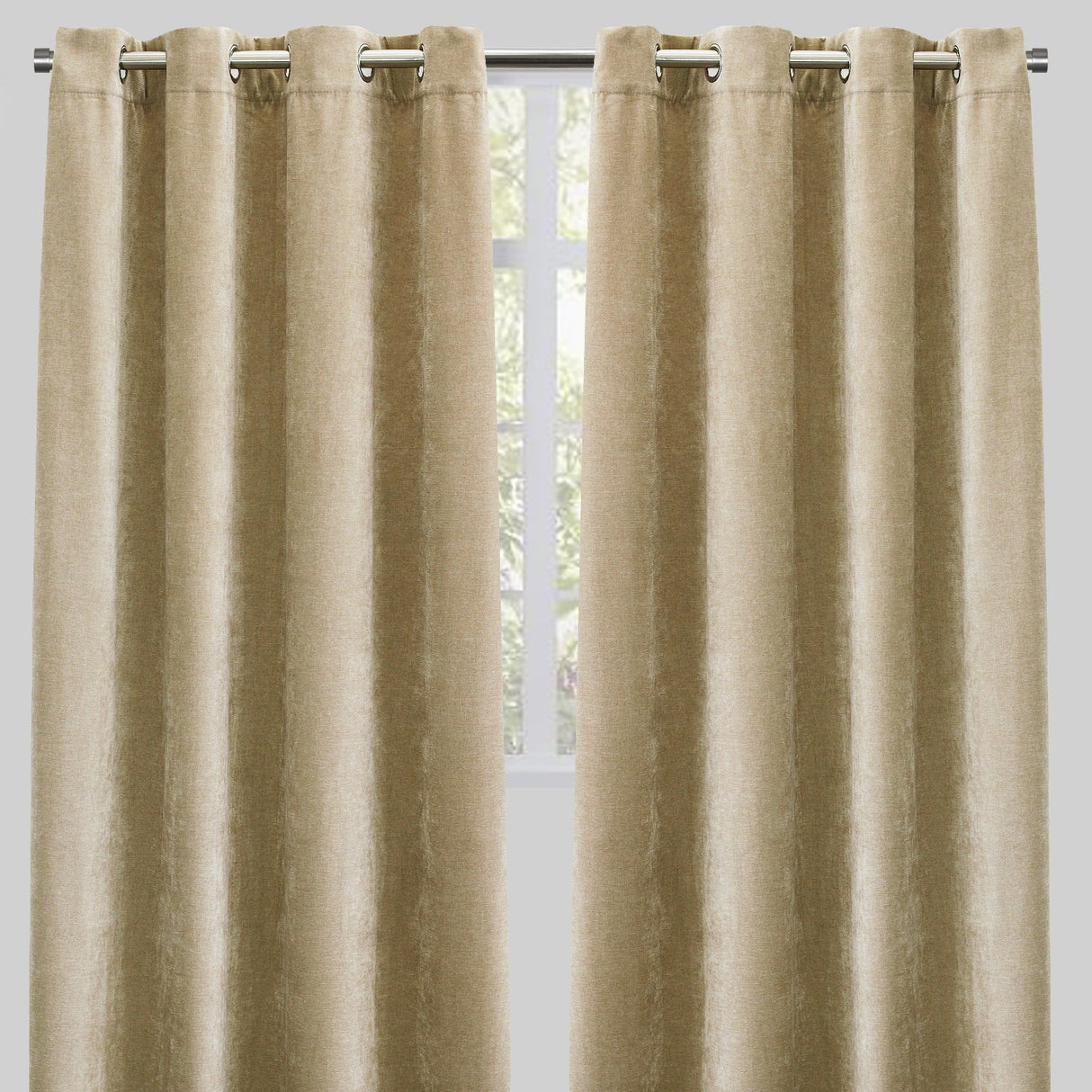 Vargas Curtain Panels Chenille Fabric - Solid, Beige, 54" X 96", Grommet (1 Pair)