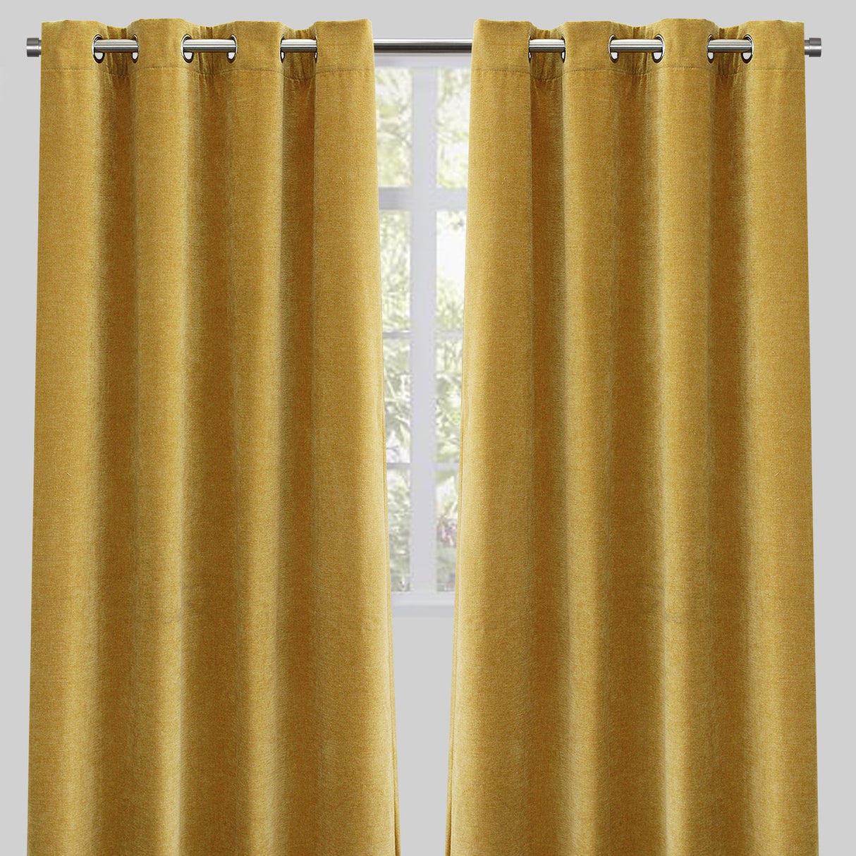 Vargas Curtain Panels Chenille Fabric - Solid, Beige, 54" X 96", Grommet (1 Pair)