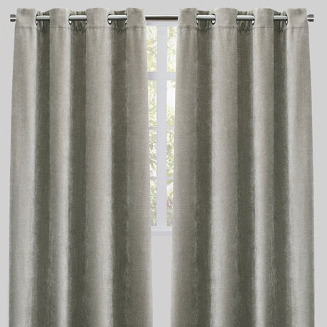 Vargas Curtain Panels Chenille Fabric - Solid, Beige, 54" X 96", Grommet (1 Pair)