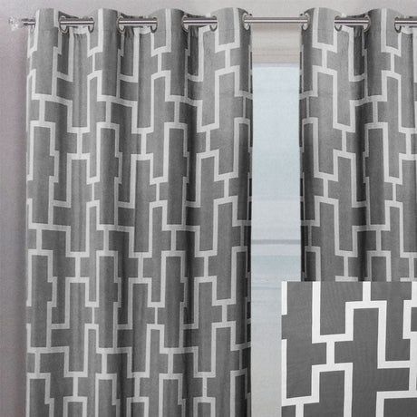 Waltz Curtain Panels Polyester Fabric - Geometric Jacquard Print, Ivory, 54" X 96" (Sold By The Pair)