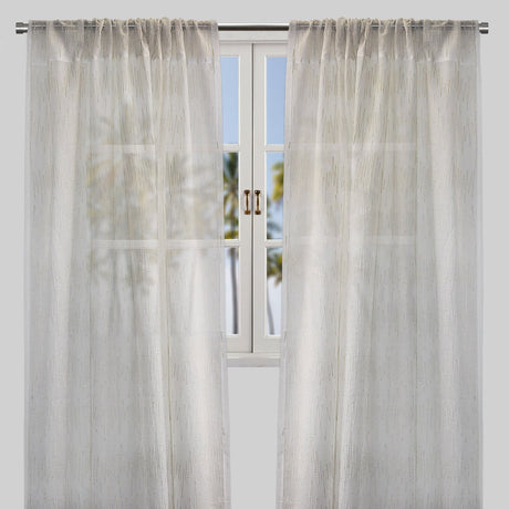 Zeek Linen Fabric - Metallic Zig Zag Embroidery, Sheer, Silver, 54" X 96", Rod Pocket (Sold By The Pair)