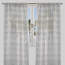 Zeek Linen Fabric - Metallic Zig Zag Embroidery, Sheer, Silver, 54" X 96", Rod Pocket (Sold By The Pair)