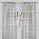 Zeek Linen Fabric - Metallic Zig Zag Embroidery, Sheer, Silver, 54" X 96", Rod Pocket (Sold By The Pair)