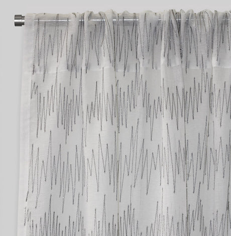 Zeek Linen Fabric - Metallic Zig Zag Embroidery, Sheer, Silver, 54" X 96", Rod Pocket (Sold By The Pair)