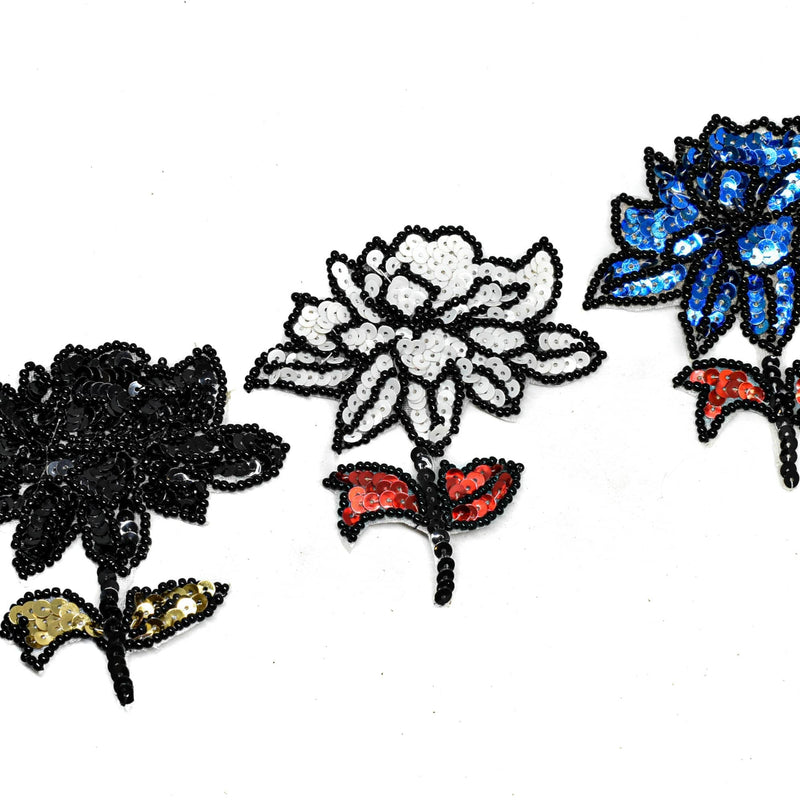 Sequins Flower Applique Iron-On Blue Red