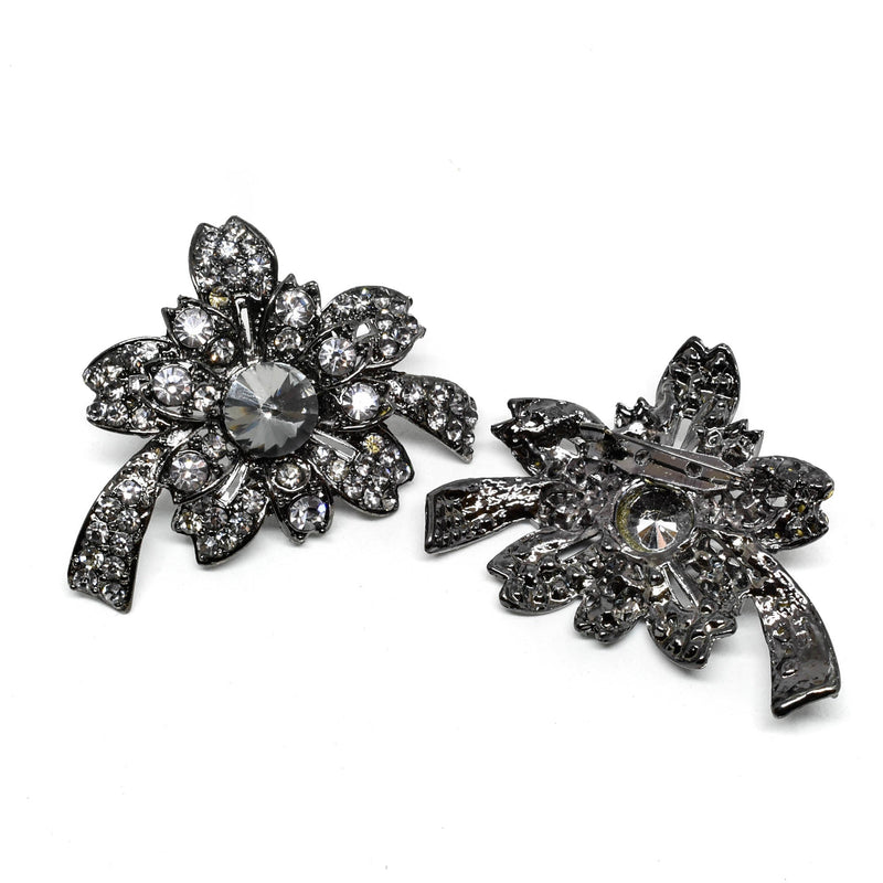 Rhinestone Brooch Vintage Flower Clear