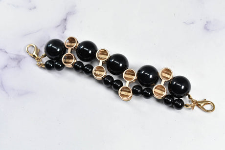 Rhinestone Beaded Connector Black Gold