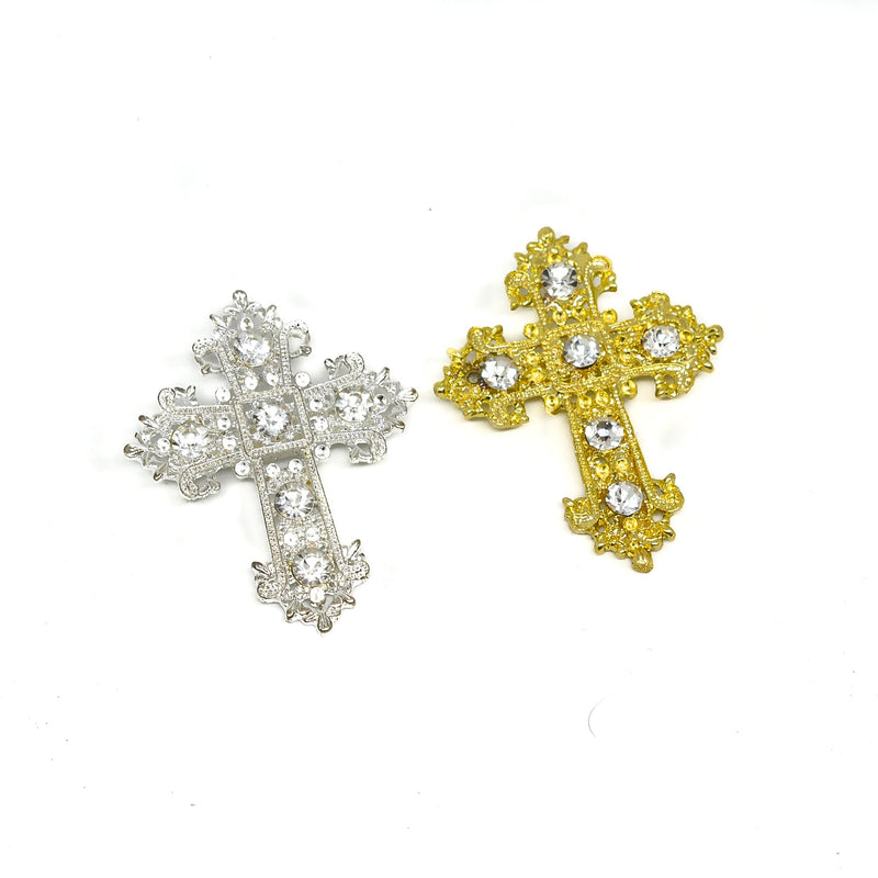 Rhinestone Cross Brooch with Pin