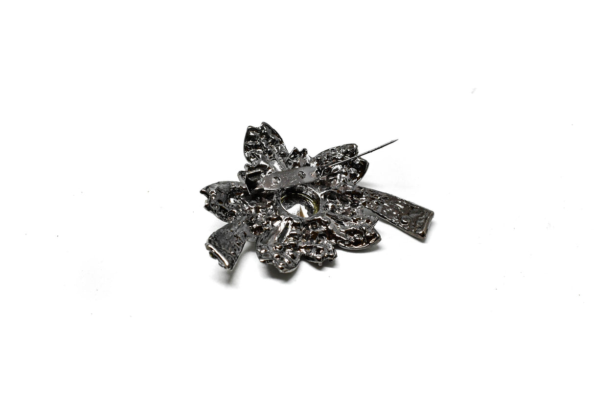 Rhinestone Brooch Vintage Flower Clear