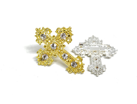 Rhinestone Cross Brooch with Pin