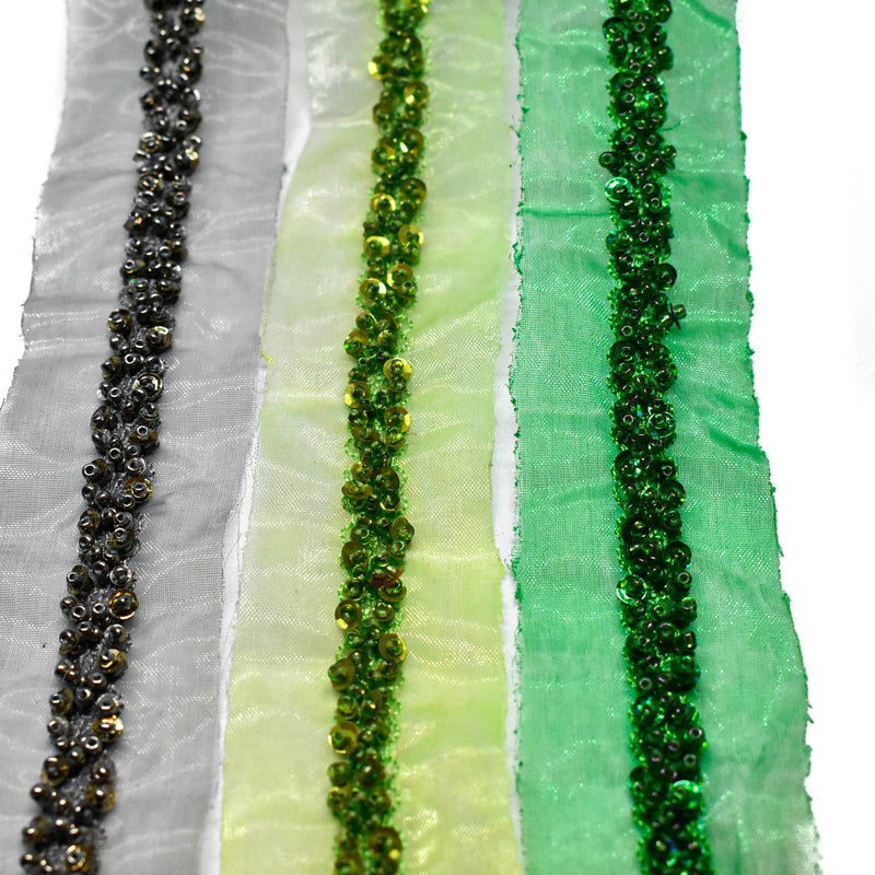 Beaded Sequins Organza Trim 1.50"