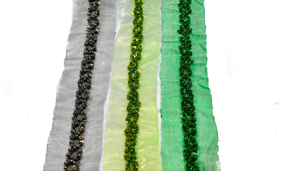 Beaded Sequins Organza Trim 1.50"