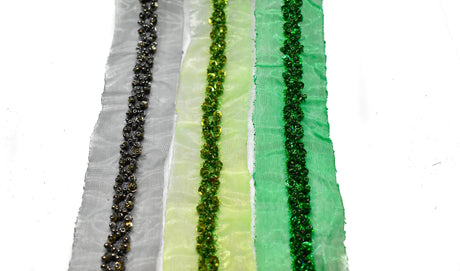Beaded Sequins Organza Trim 1.50"
