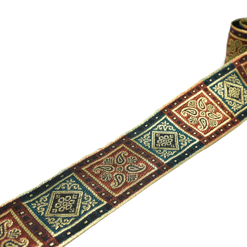 Jacquard Ribbon Burgundy Teal 2.70"