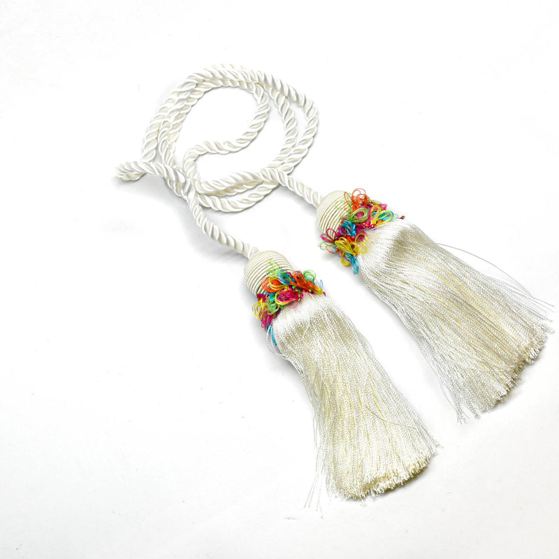 Decorative White Tassels with Multicolor Details 5"