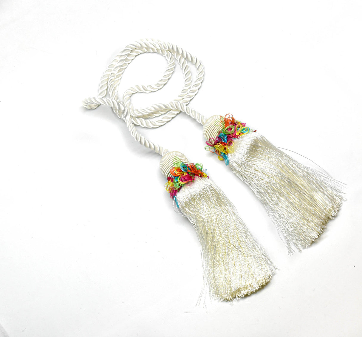 Decorative White Tassels with Multicolor Details 5"