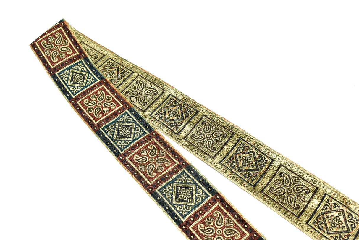 Jacquard Ribbon Burgundy Teal 2.70"