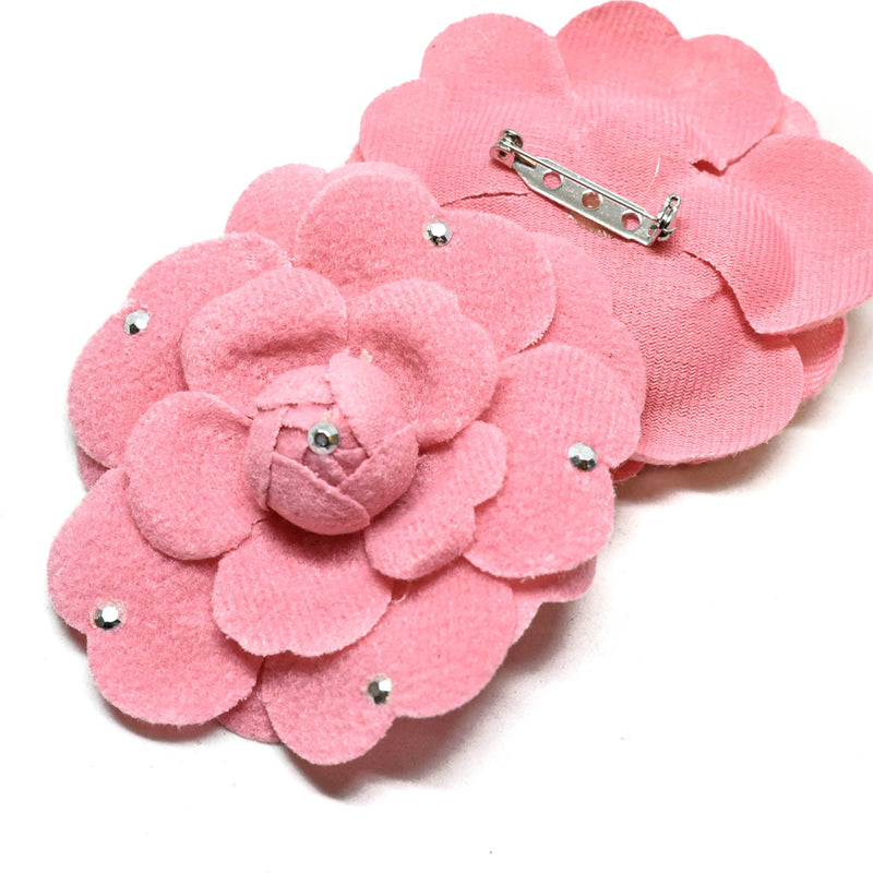 Flower Pin Pink Rose Rhinestone 2.75"