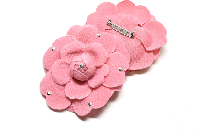 Flower Pin Pink Rose Rhinestone 2.75"