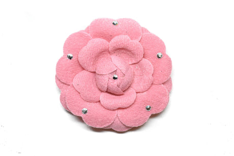 Flower Pin Pink Rose Rhinestone 2.75"