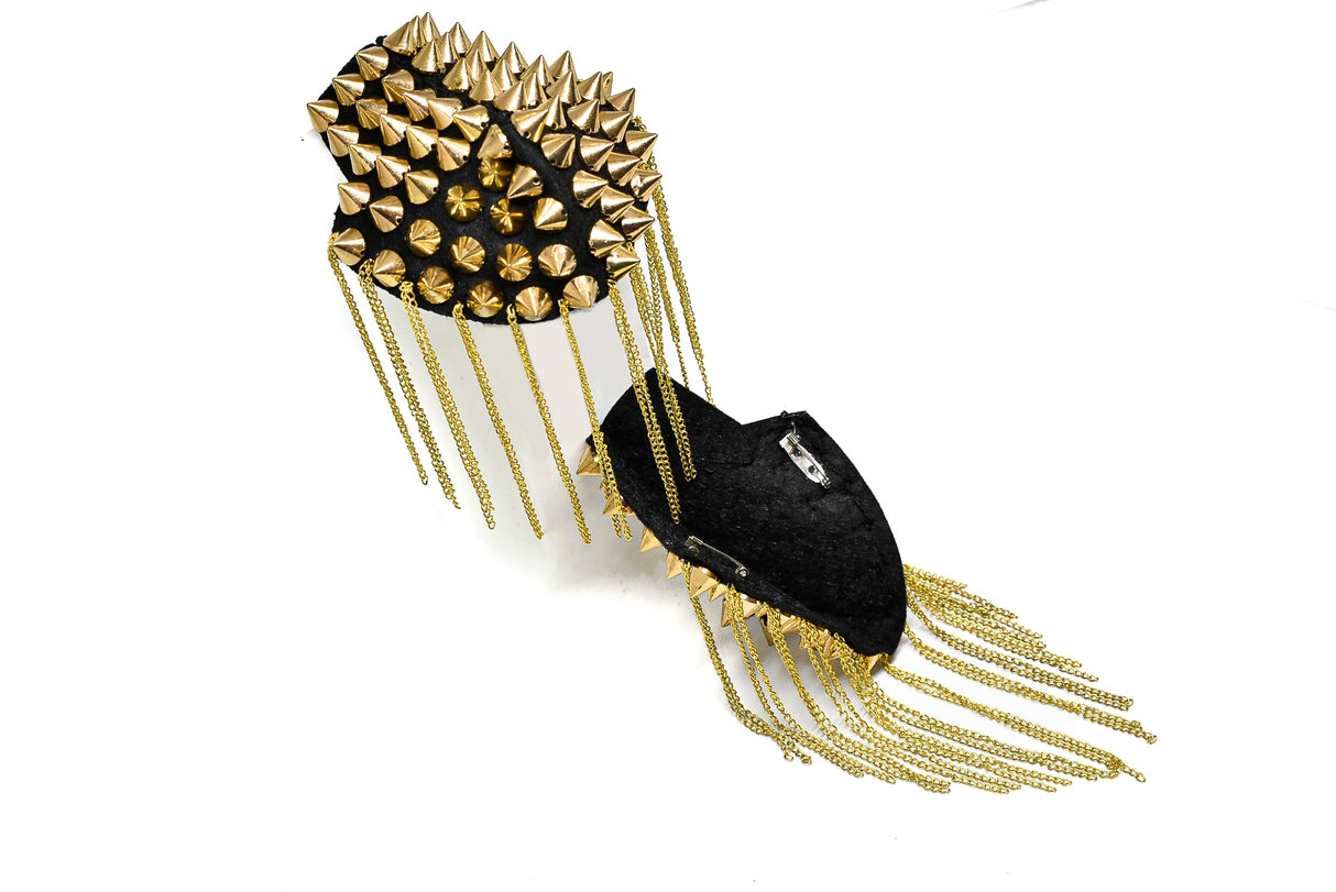 Studded Shoulder Epaulet with Dangling Chains