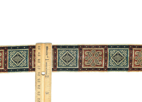 Jacquard Ribbon Burgundy Teal 2.70"