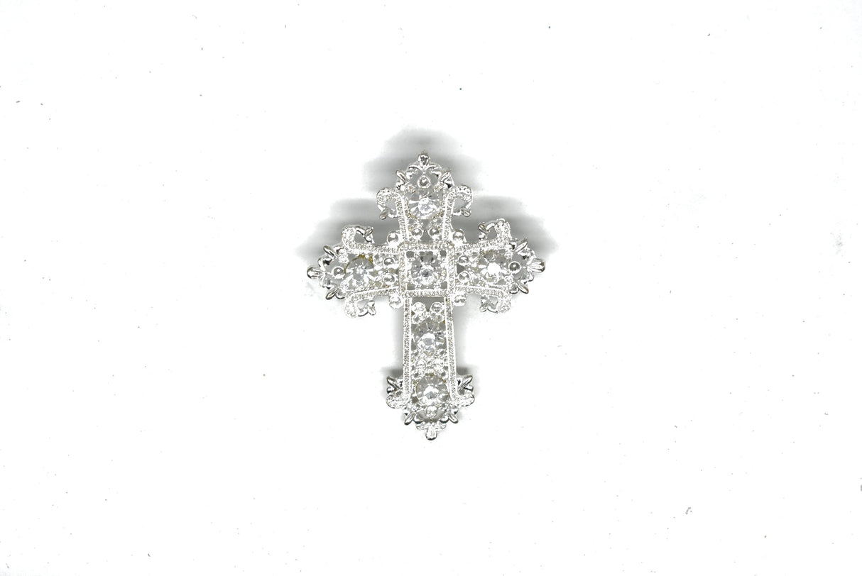 Rhinestone Cross Brooch with Pin