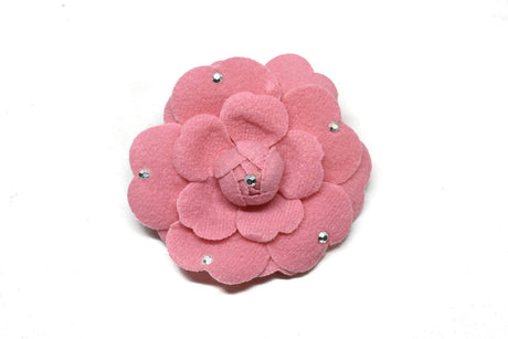 Flower Pin Pink Rose Rhinestone 2.75"