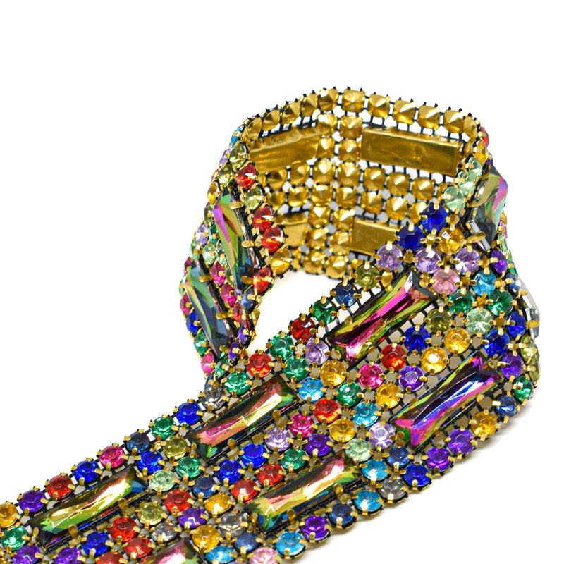 Rhinestone Trim Multi-Color Gold Cupping 1.5"