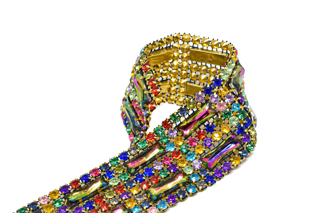 Rhinestone Trim Multi-Color Gold Cupping 1.5"