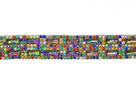 Rhinestone Trim Multi-Color Gold Cupping 1.5"