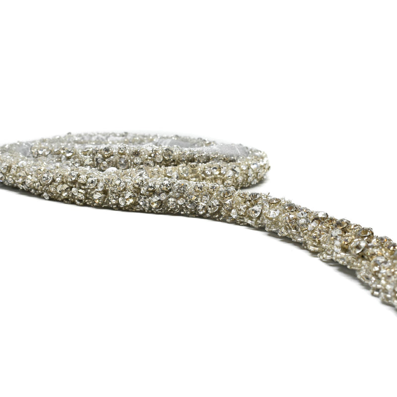 Rhinestone Beaded Applique Belt 1" Silver