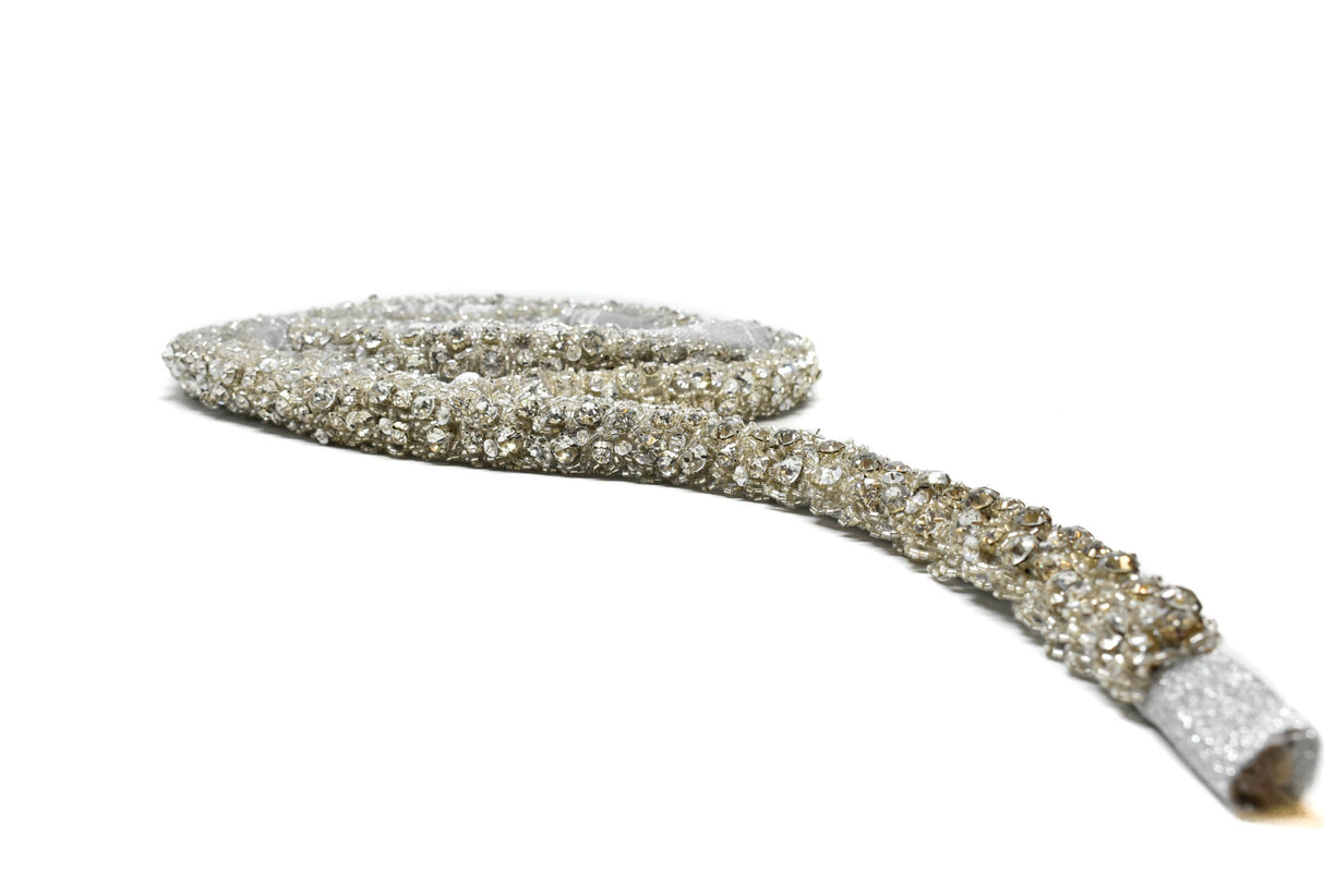Rhinestone Beaded Applique Belt 1" Silver