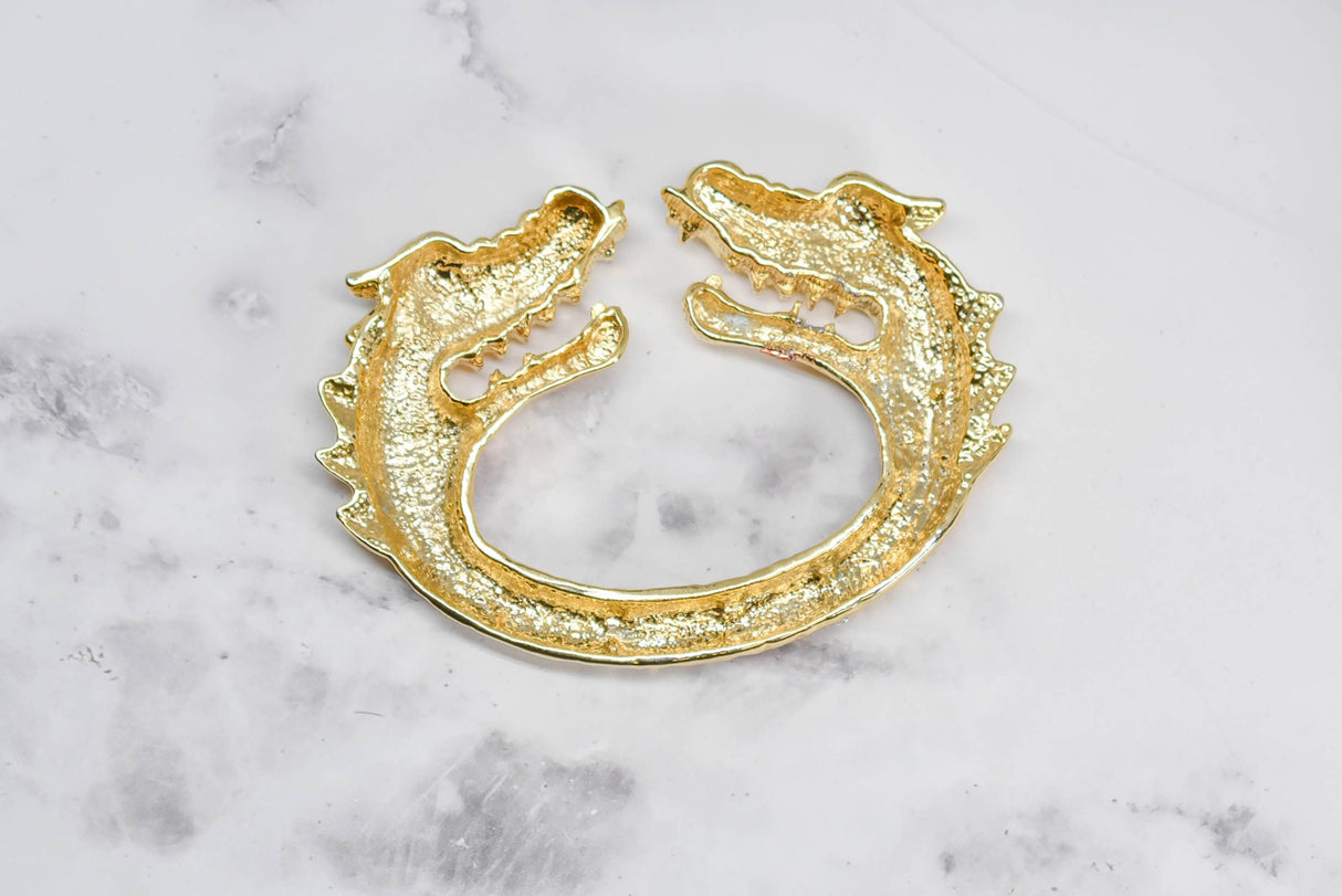 Rhinestone Dragon Head Buckle Gold 5.75in