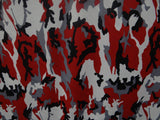 Crimson Shadow Camouflage Polyester Spandex Fabric - Red, Grey, Black, White Camouflage Print, 58"/60" Width (1 Yard)