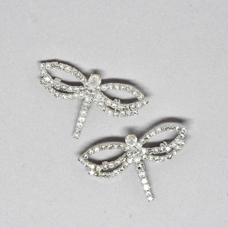 Dragonfly Rhinestone Brooch Pin Clear Silver 2.13"